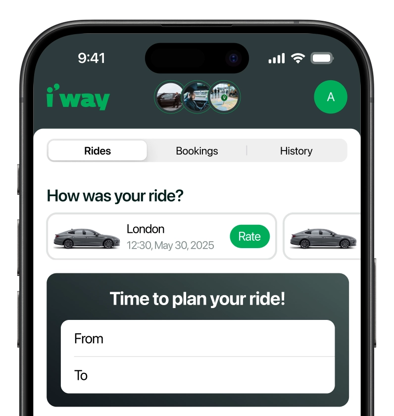 i’way mobile app shown on a smartphone screen